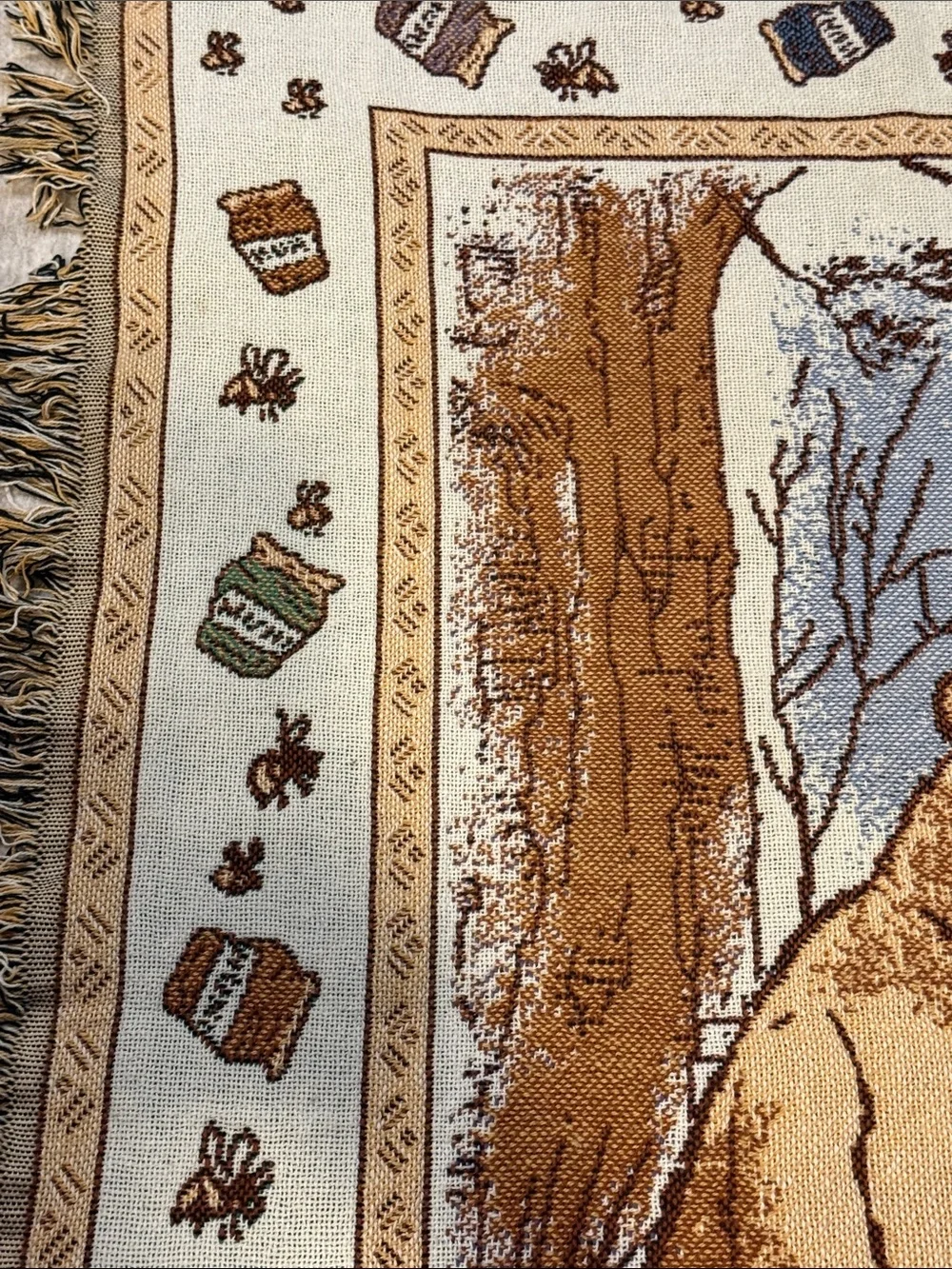 Disney Winnie the Pooh Beige, Brown, Green Tapestry Throw 3.25 x 4.25